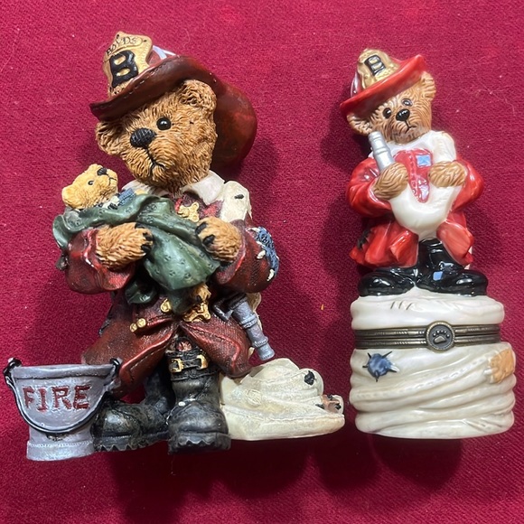 Boyds Bears & Friends FIREMAN figures ceramic fire fighters baby 2 teddy bears - Picture 1 of 13